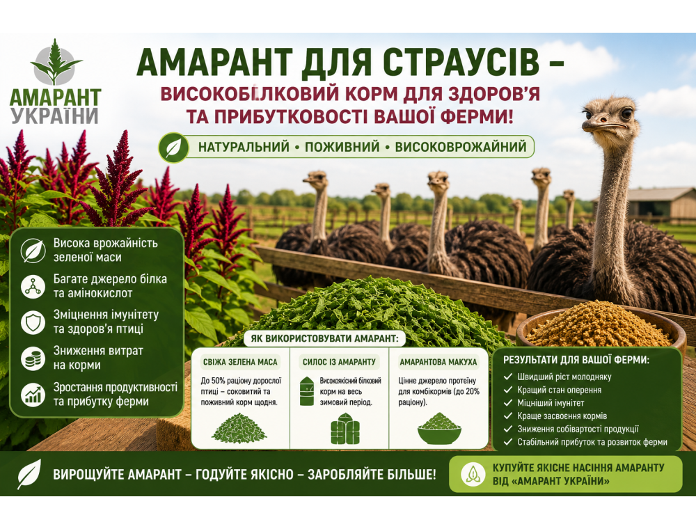Амарант для страусов: зеленый корм, который увеличивает прибыль фермы